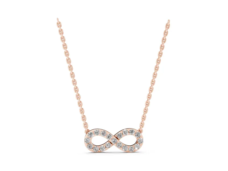 Round Lab-Grown Diamond Pavé Infinity Pendant Necklace | Crossover Strand | Rose Gold