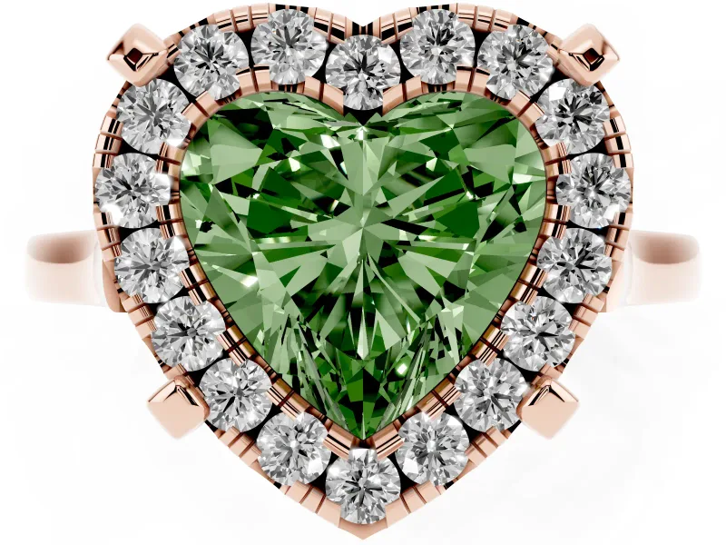 Heart-Shaped Claw Corner Halo Engagement Ring Setting for a Fancy Green Lab-Grown Diamond | Slim Plain Band | Rose Gold