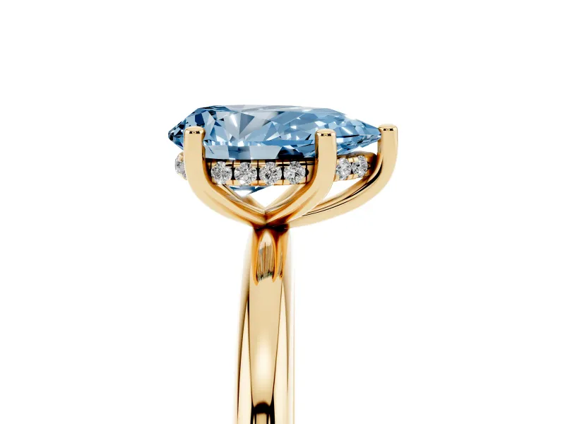 Pear-Shaped Hidden Halo Engagement Ring Setting for a Fancy Blue Lab-Grown Diamond | Plain Band | Yellow Gold