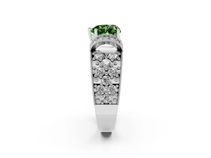 Heart-Shaped Vintage Pave Engagement Ring Setting for a Fancy Green Lab-Grown Diamond | Milgrain Edges | Platinum