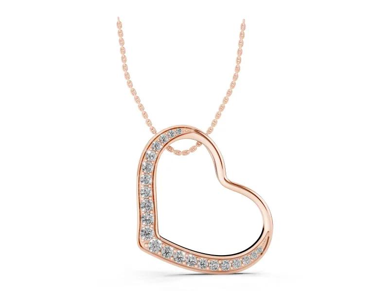 Round Lab-Grown Diamond Graduated Pavé Tilted Open Heart Pendant | Half Set | Rose Gold