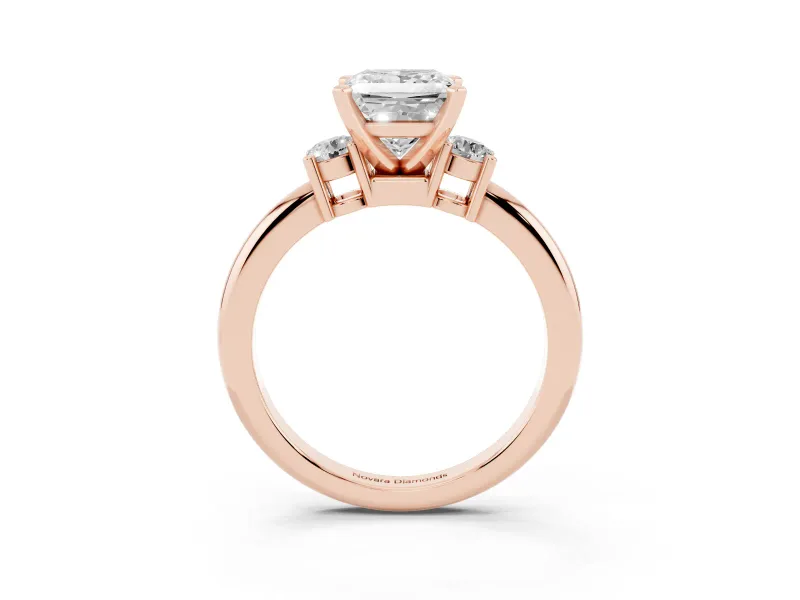 Three-Stone Princess Cut Diamond Ring Set in Rose gold with Prong Setting and Plain Band
