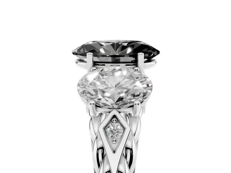 Fancy Black Oval Cut Diamond Three-Stone Ring Set in Silver with Braided Band