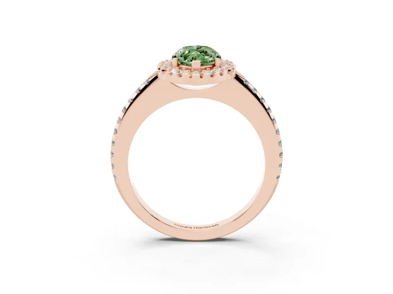 Marquise Pave Halo Engagement Ring Setting for a Fancy Green Lab-Grown Diamond | Pave Band | Rose Gold