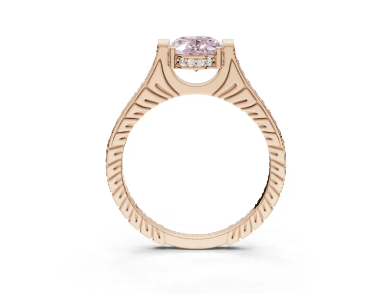 Oval Vintage Cathedral Engagement Ring Setting for a Fancy Pink Lab-Grown Diamond | Carved Band | Rose Gold