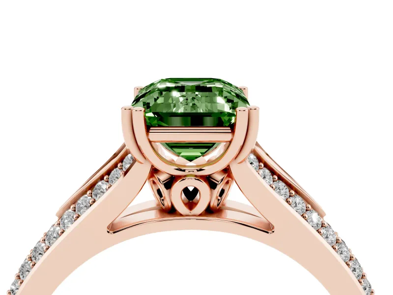 Emerald Cut Split Shank Engagement Ring Setting for a Fancy Green Lab-Grown Diamond | Pave Band | Rose Gold