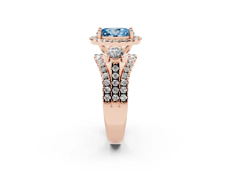 Oval Halo Split Shank Engagement Ring Setting for a Fancy Blue Lab-Grown Diamond | Round Side Stones | Rose Gold