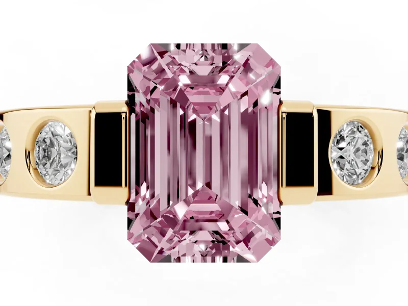 Emerald Cut Tension Style Engagement Ring Setting for a Fancy Pink Lab-Grown Diamond | Yellow Gold