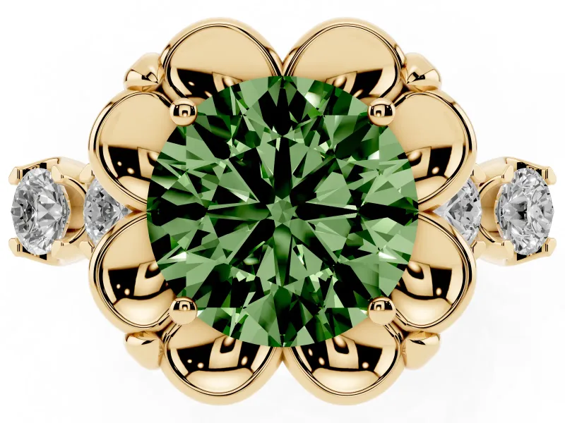 Round Floral Engagement Ring Setting for a Fancy Green Lab-Grown Diamond | Petal Frame | Yellow Gold