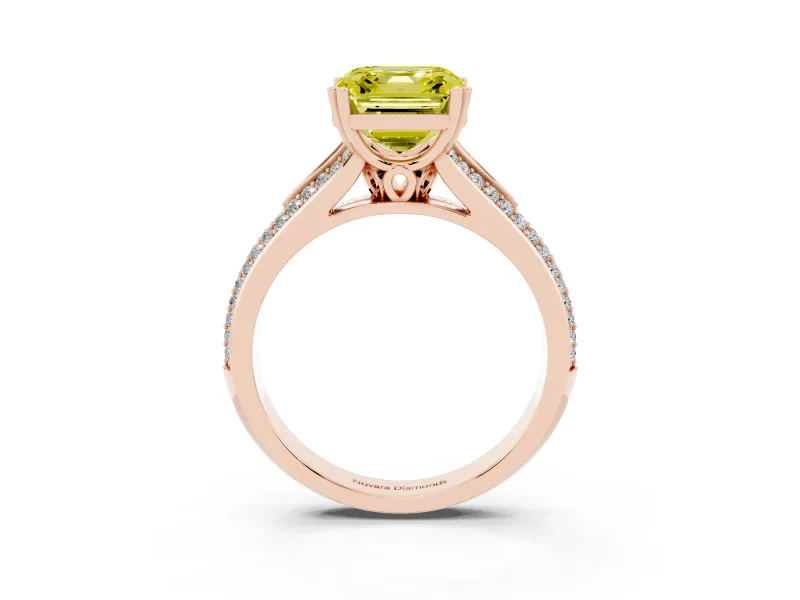Asscher Cut Split Shank Engagement Ring Setting for a Fancy Yellow Lab-Grown Diamond | Pave Band | Rose Gold