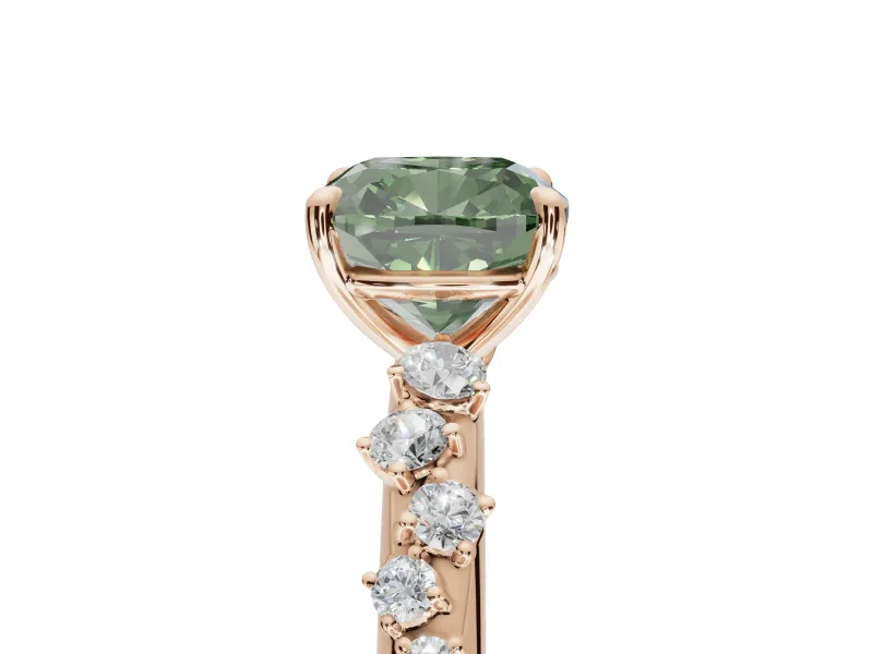 Cushion Cut Graduated Solitaire Engagement Ring Setting for a Fancy Green Lab-Grown Diamond | Rose Gold