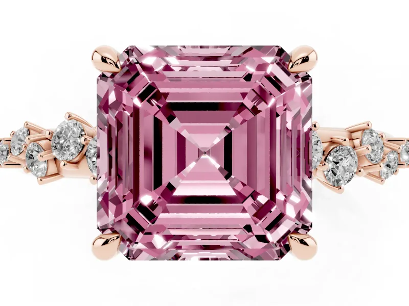 Asscher Cut Graduated Accent Engagement Ring Setting for a Fancy Pink Lab-Grown Diamond | Rose Gold