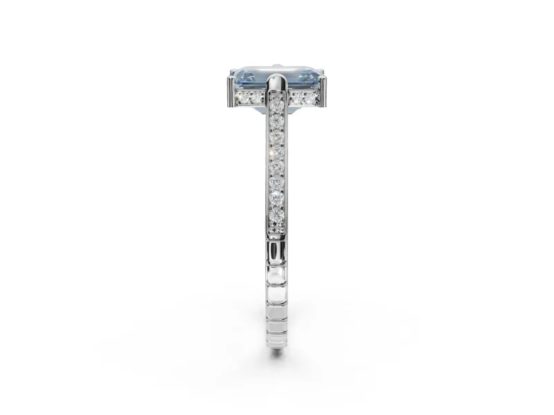 Emerald Cut Vintage Cathedral Engagement Ring Setting for a Fancy Blue Lab-Grown Diamond | Carved Band | Platinum