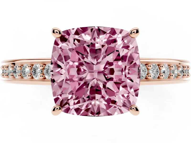 Cushion Cut Pave Solitaire Engagement Ring Setting for a Fancy Pink Lab-Grown Diamond | Accented Basket | Rose Gold