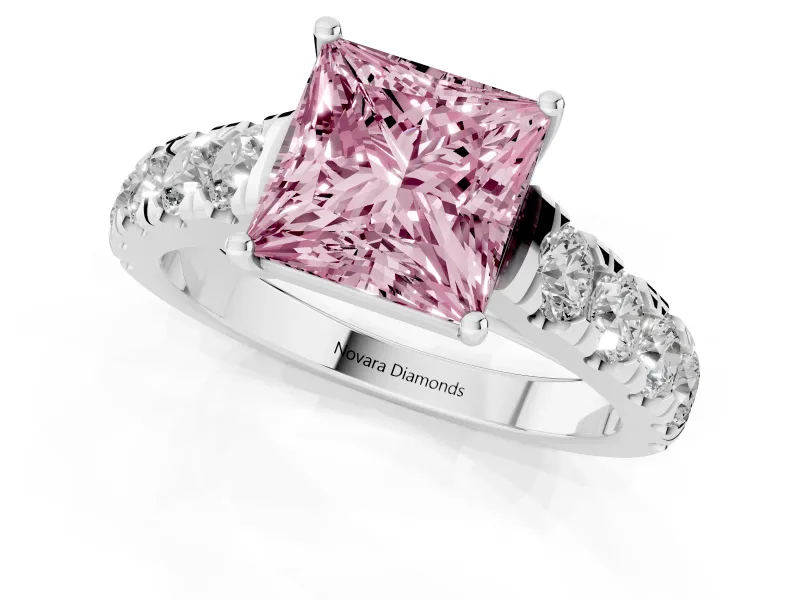 Princess Cut Engagement Ring Setting for a Fancy Pink Lab-Grown Diamond | White Gold - Design NV-24643
