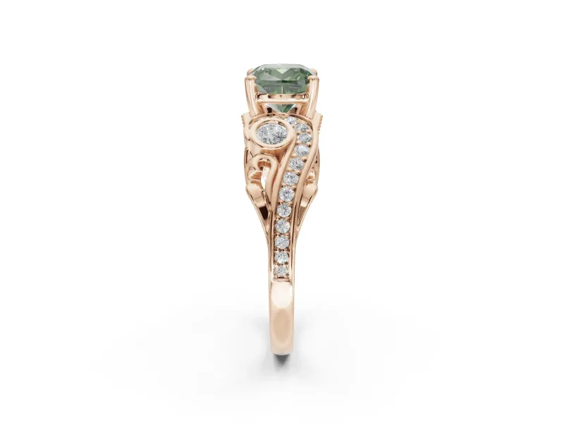 Cushion Cut Swirl Engagement Ring Setting for a Fancy Green Lab-Grown Diamond | Rose Gold