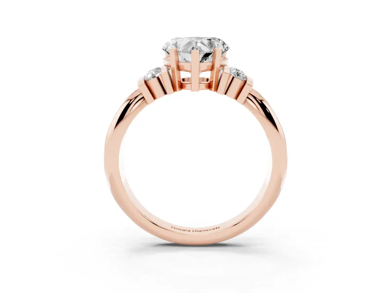 Heart-Shaped Bar-Set Accent Engagement Ring Setting | Grooved Band | Rose Gold