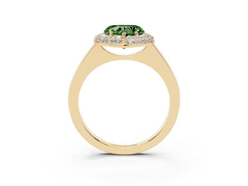 Heart-Shaped Pave Halo Engagement Ring Setting for a Fancy Green Lab-Grown Diamond | Slim Plain Band | Yellow Gold