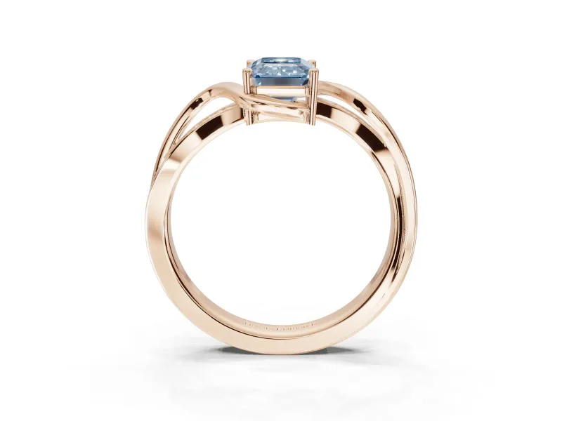 Emerald Cut Bypass Solitaire Engagement Ring Setting for a Fancy Blue Lab-Grown Diamond | Pavé Strands | Rose Gold