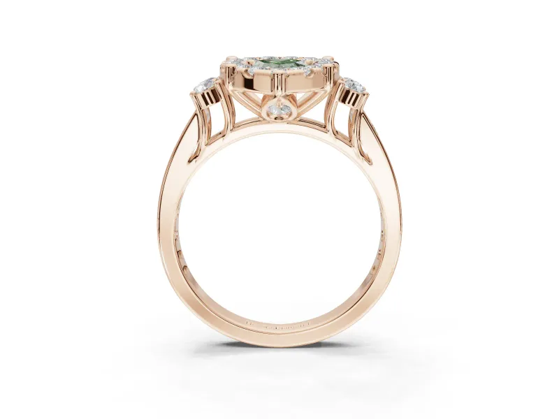 Pear-Shaped Halo Engagement Ring Setting for a Fancy Green Lab-Grown Diamond | Graduated Channel Band | Rose Gold