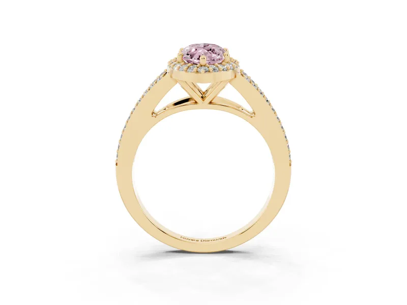 Marquise Split Shank Halo Engagement Ring Setting for a Fancy Pink Lab-Grown Diamond | Yellow Gold