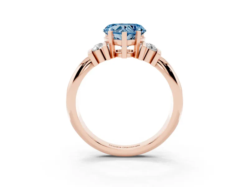 Heart-Shaped Bar-Set Engagement Ring Setting for a Fancy Blue Lab-Grown Diamond | Rose Gold