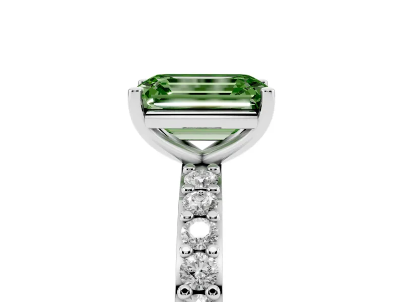 Emerald Cut Engagement Ring Setting for a Fancy Green Lab-Grown Diamond | Sterling Silver - Design NV-24514