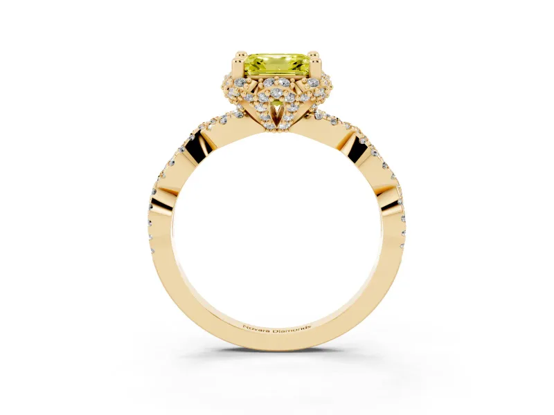 Asscher Cut Graduated Milgrain Halo Engagement Ring Setting for a Fancy Yellow Lab-Grown Diamond | Yellow Gold