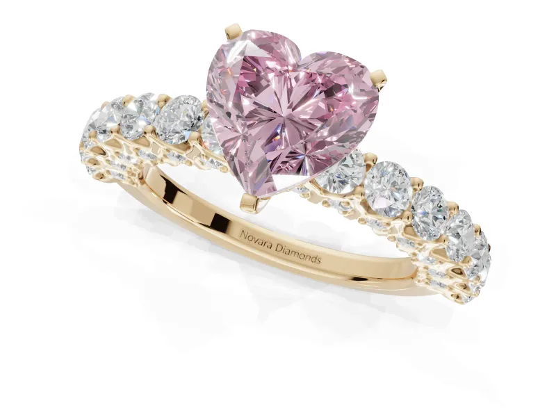 Heart-Shaped Shared Prong Engagement Ring Setting for a Fancy Pink Lab-Grown Diamond | Yellow Gold