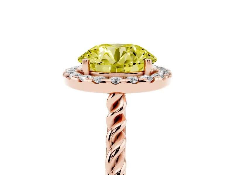 Round Rope Halo Engagement Ring Setting for a Fancy Yellow Lab-Grown Diamond | Rose Gold