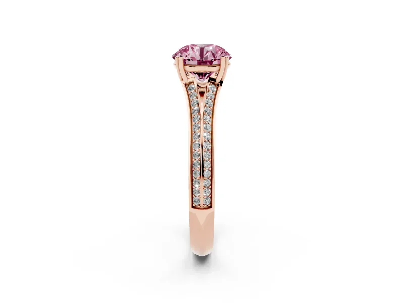Round Split Shank Engagement Ring Setting for a Fancy Pink Lab-Grown Diamond | Pave Band | Rose Gold