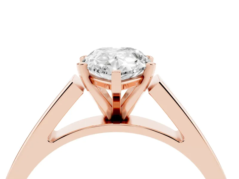 Pear Cut Diamond Solitaire Engagement Ring Set in Rose gold with Prong Setting and Tapered Band