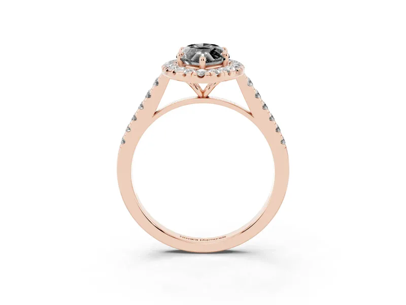 Marquise Halo Engagement Ring Setting for a Black Center | Pavé Shoulders | Rose Gold