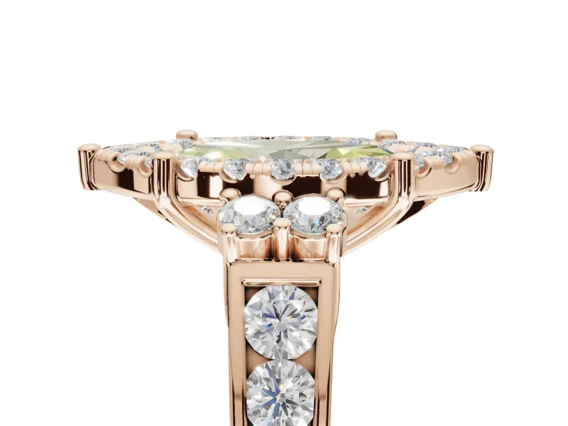 Marquise Halo Engagement Ring Setting for a Fancy Yellow Lab-Grown Diamond | Graduated Channel Band | Rose Gold