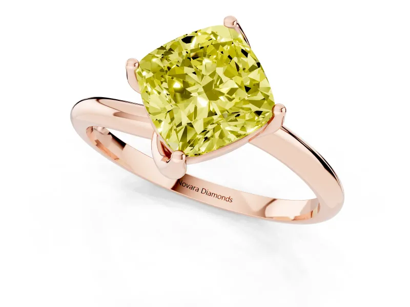 Cushion Cut Bypass Solitaire Engagement Ring Setting for a Fancy Yellow Lab-Grown Diamond | Plain Band | Rose Gold