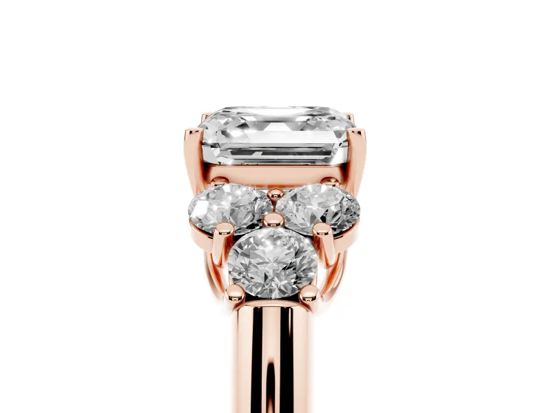 Asscher Cut Side Stone Engagement Ring Setting | Triangle Side Clusters | Rose Gold