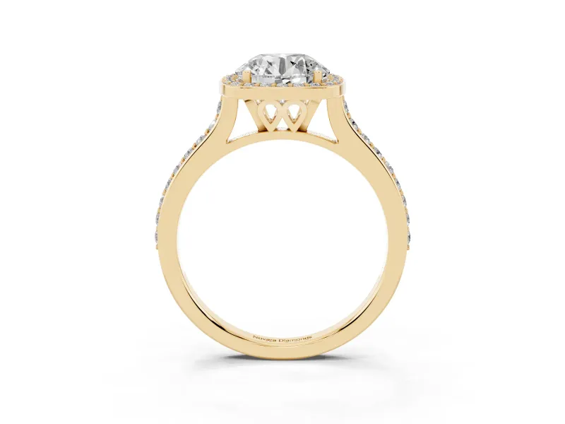 Round Pavé Halo Engagement Ring Setting | Yellow Gold