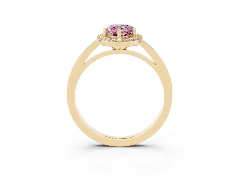 Fancy Pink Pear Cut Diamond Halo Ring Set in Yellow gold with Solitaire Band and Prong Setting