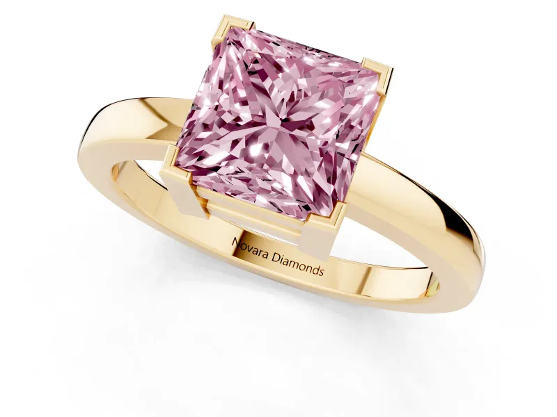 Princess Cut Solitaire Engagement Ring Setting for a Fancy Pink Lab-Grown Diamond | Flat Tab Prongs | Yellow Gold
