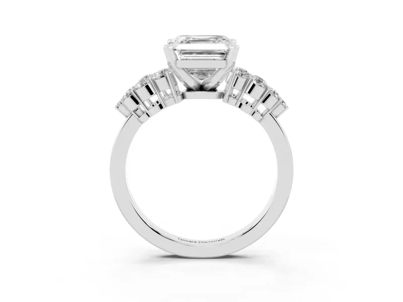 Asscher Cut Diamond Cluster Engagement Ring Set in Silver with Pavé Band and Prong Setting
