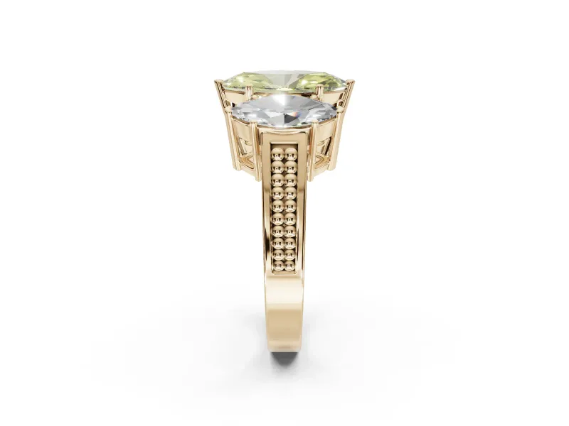 Marquise Three Stone Engagement Ring Setting for a Fancy Yellow Lab-Grown Diamond | Beaded Shoulders | Yellow Gold