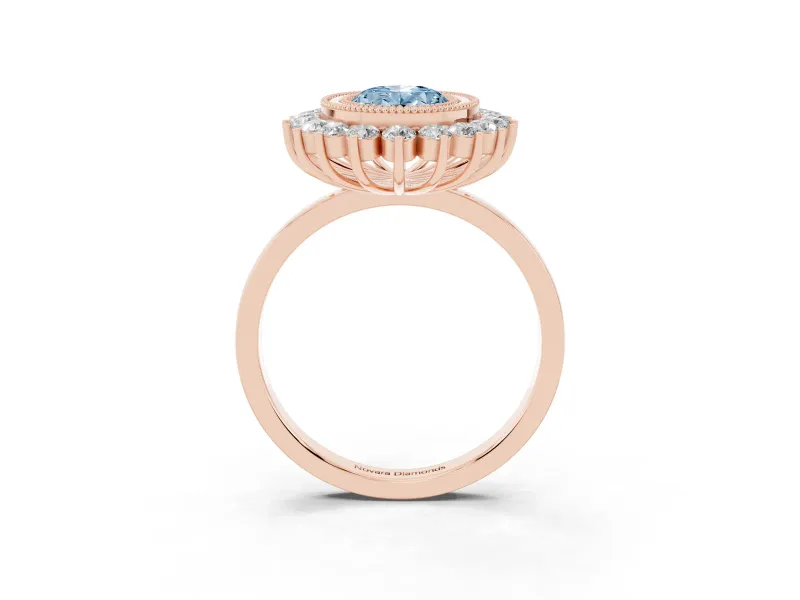 Oval Bezel Halo Engagement Ring Setting for a Fancy Blue Lab-Grown Diamond | Rose Gold