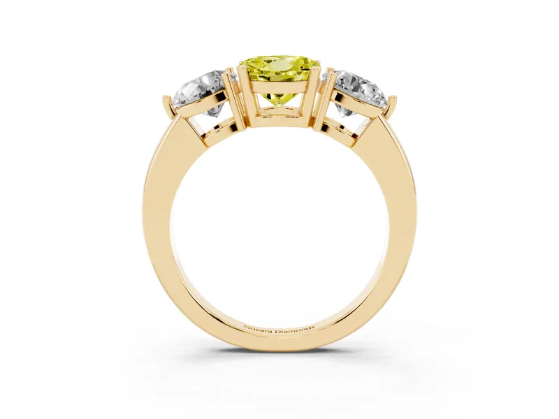 Round Three Stone Engagement Ring Setting for a Fancy Yellow Lab-Grown Diamond | Large Round Side Stones | Yellow Gold
