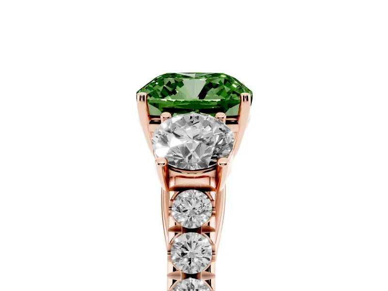 Cushion Cut Engagement Ring Setting for a Fancy Green Lab-Grown Diamond | Three Stone | Rose Gold