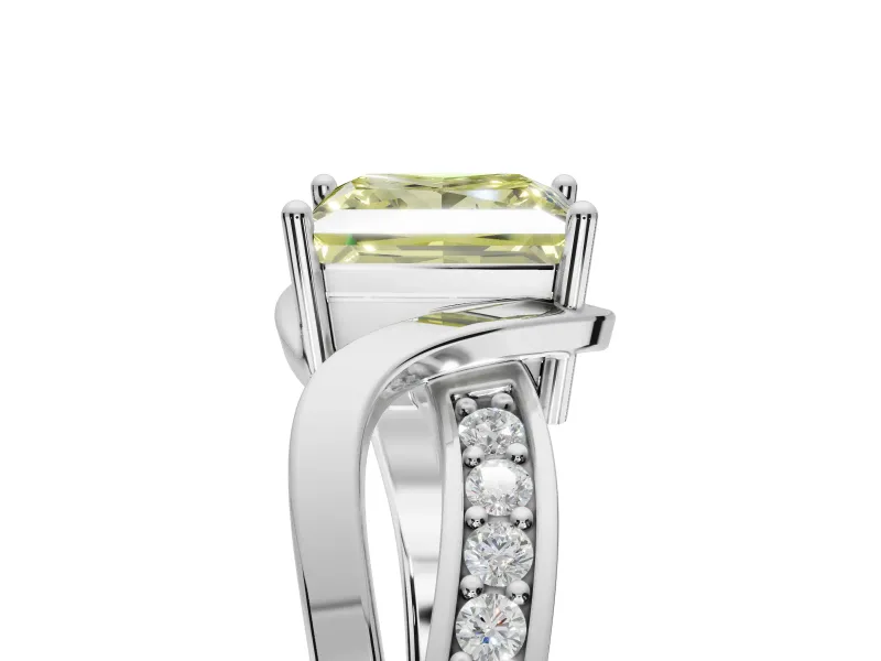 Princess Cut Bypass Solitaire Engagement Ring Setting for a Fancy Yellow Lab-Grown Diamond | Pavé Strands | Platinum