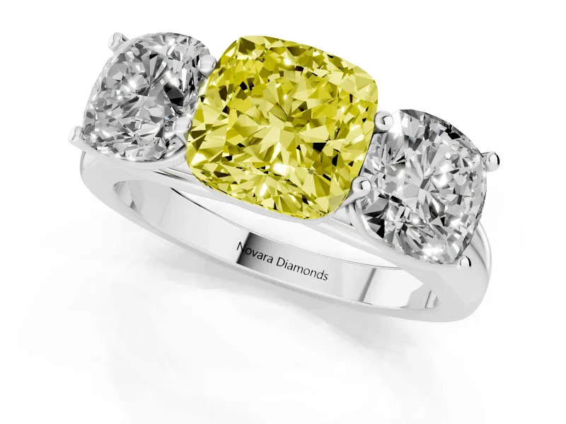 Cushion Cut Engagement Ring Setting for a Fancy Yellow Lab-Grown Diamond | Sterling Silver - Design NV-24908