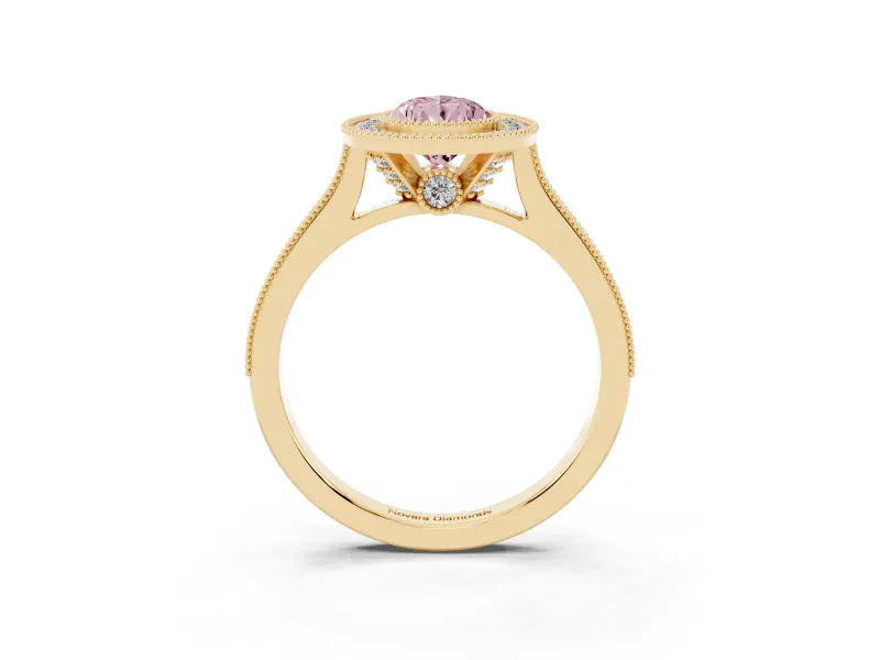 Pear-Shaped Vintage Milgrain Halo Engagement Ring Setting for a Fancy Pink Lab-Grown Diamond | Bezel Head | Yellow Gold