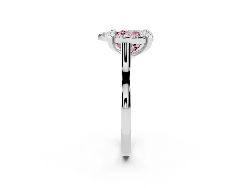 Heart-Shaped Claw Corner Halo Engagement Ring Setting for a Fancy Pink Lab-Grown Diamond | Plain Band | Sterling Silver