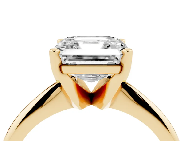 Asscher Cut Diamond Solitaire Ring Set in Yellow gold with Prong Setting on a Plain Round Band