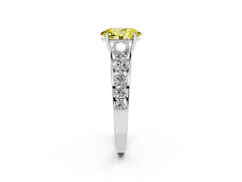 Oval Graduated Side Stone Engagement Ring Setting for a Fancy Yellow Lab-Grown Diamond | Flat Top Band | Platinum